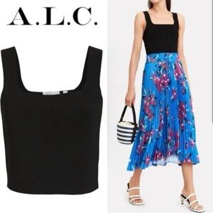 A.L.C. Victoria Black Knit Tank Top Square Neck L